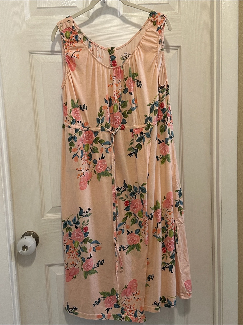 Baby Be Mine Peach and Pink Floral Hospital Maternity Nursing Gown, L/XL